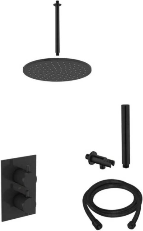 Aqua Splash Inbouw Regendouche Set Boss & Wessing Plafonduitloop Ronde Hoofddouche 30 cm Mat Zwart