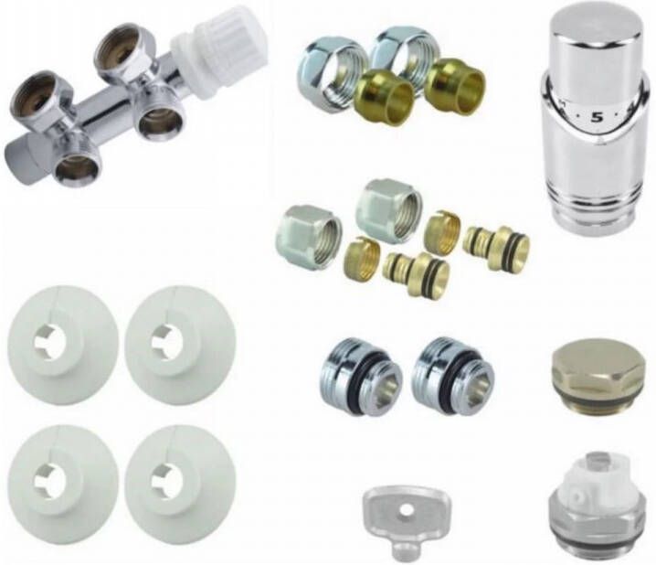 Riko Parts onderblok set compleet 16 x 2 eurok. met 15 mm knel haaks(rechts ) chroom wit
