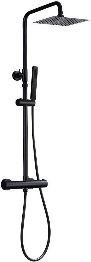 Boss & Wessing Regendoucheset BWS Thermostatisch Square met Handdouche Mat Zwart