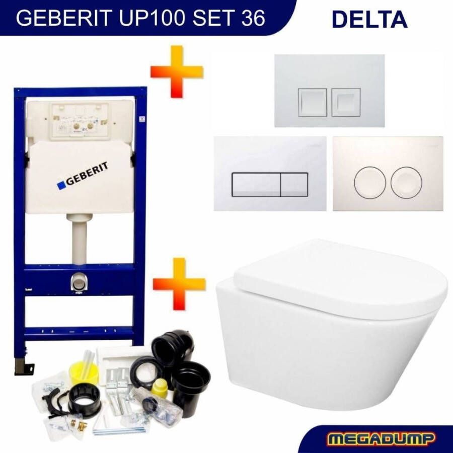 Aqua Splash Up100 Toiletset 36 Vesta Rimless Met Bril En Drukplaat