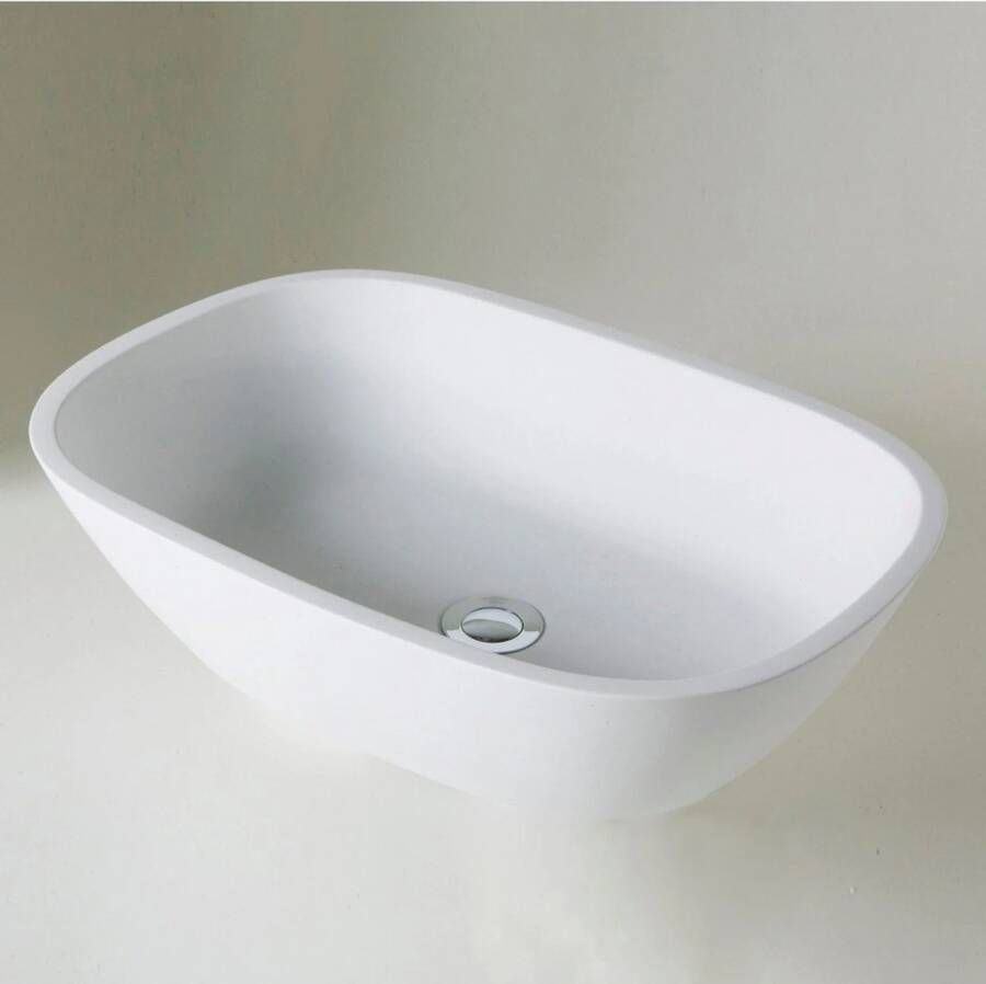 Crosstone by Arcqua Crosstone Maike opbouwwastafel 36x53x13.5cm 0 kraangaten Solid Surface wit mat CTWL-3012