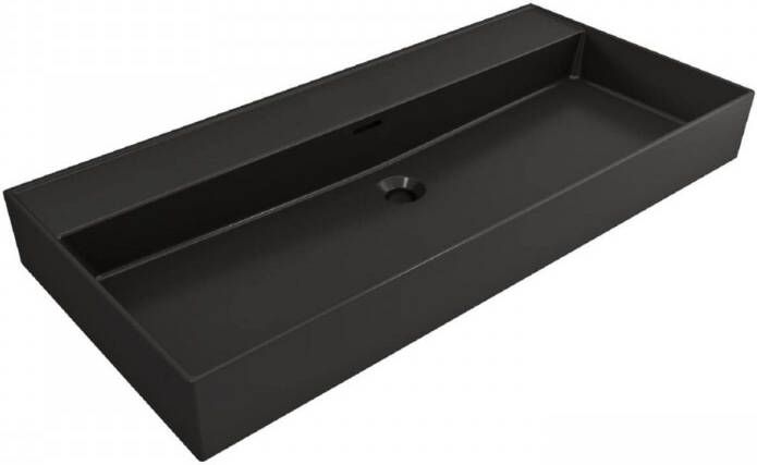 Plieger Wastafel Hangend Kansas 100x45cm Keramiek met Overloop Mat Zwart Zonder Kraangat