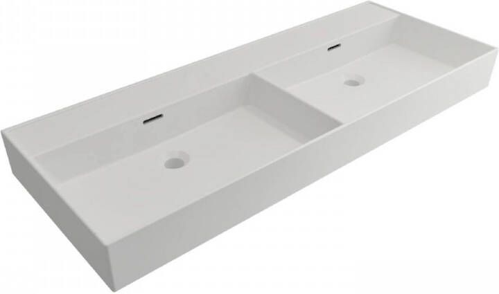 Plieger Wastafel Hangend Kansas Dubbel 120x45cm Keramiek met Overloop Mat Wit Zonder Kraangaten