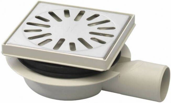 Aquaberg Doucheput ABS Vloerput ABS Opzetstuk RVS Rooster Zijuitlaat 50 mm Verstelbaar 146x146 mm PPC Reukafsluiter Reukslot 32 mm