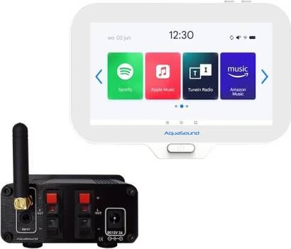 Aquasound N-Joy Connect n-joy connect badkamerradio controller (ipx7) wand lader bluetooth versterker 50 watt 230v 12v emn50