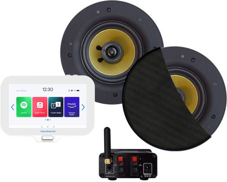 Aquasound N-Joy Connect n-joy connect badkamerradio controller (ipx7) wand lader zumba speakerset zwart bluetooth versterker 70 watt 230v 24v emn70-zz