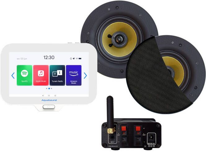 Aquasound N-Joy Connect n-joy connect badkamerradio controller (ipx7) wand lader rumba speakerset zwart bluetooth versterker 30 watt 230v 12v emn30-rz