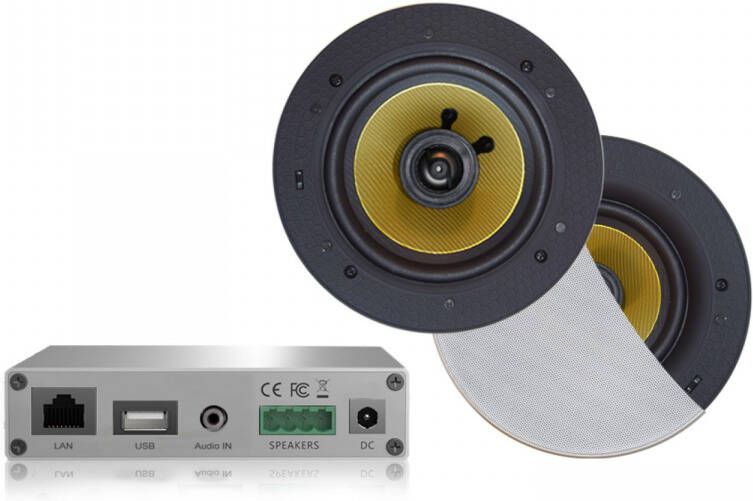 Aquasound Wifi-Audio Versterker Airplay + DLNA 30W Inclusief Speakerset Rumba 116 mm Wit