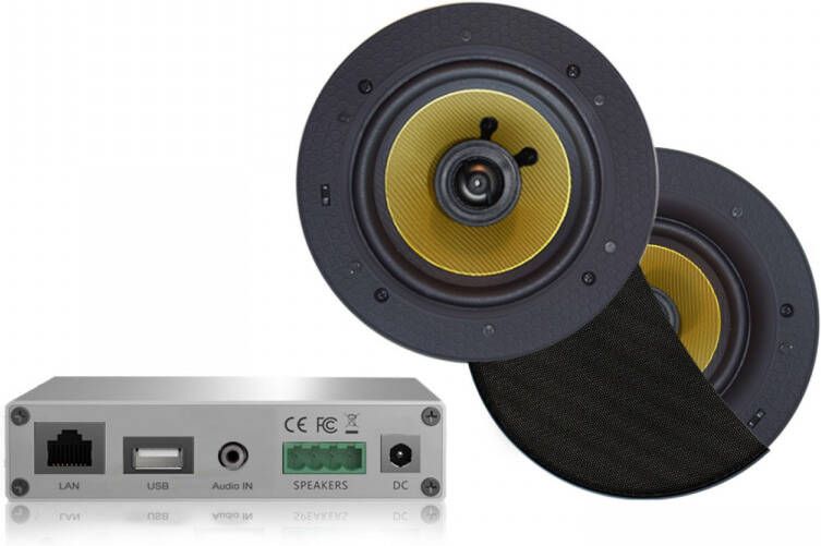 Aquasound Wifi-Audio Versterker Airplay + DLNA 30W Inclusief Speakerset Rumba 116 mm Zwart