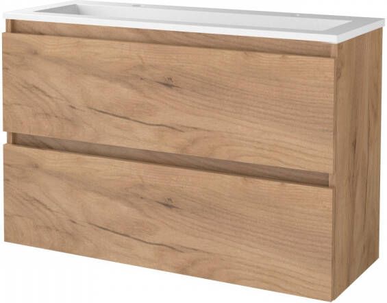 Aquasplash Badmeubelset Salt 100x39 cm Greeploos 2 Lades Met Wastafel 2 Kraangaten Whisky Oak