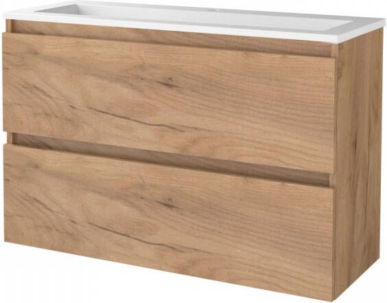 Aquasplash Badmeubelset Salt 100x39 cm Greeploos 2 Lades Met Wastafel Acryl 1 Kraangat Whisky Oak