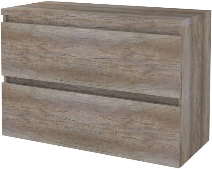 Boss & Wessing Badmeubelset BWS Salt 100x46cm Greeploos 2 Lades Met Afdekplaat Scotch Oak