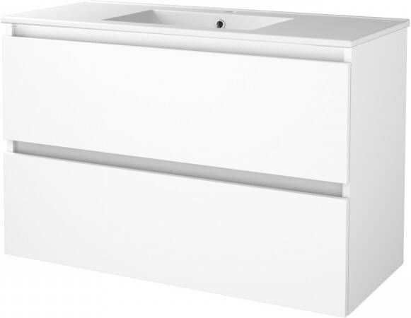 Aquasplash Badmeubelset Salt 100x46 cm Greeploos 2 Lades Met Wastafel 1 Kraangat Ice White