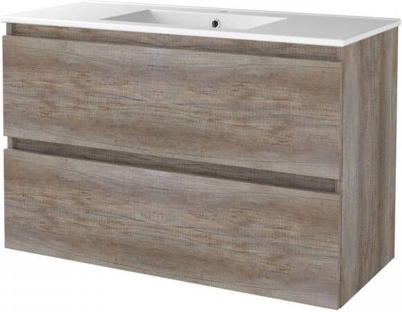 Aquasplash Badmeubelset Salt 100x46 cm Greeploos 2 Lades Met Wastafel 1 Kraangat Scotch Oak