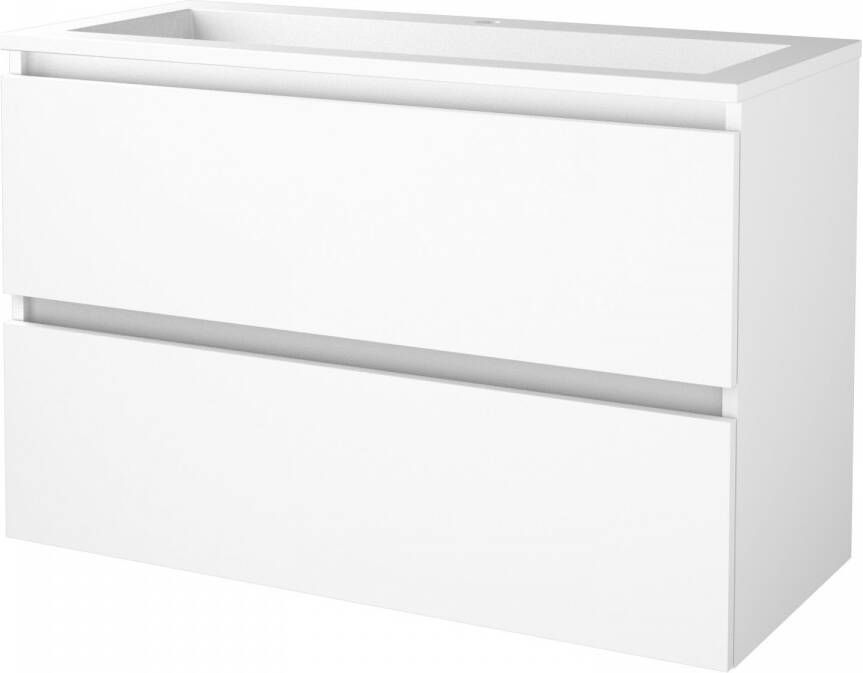 Aquasplash Badmeubelset Salt 100x46 cm Greeploos 2 Lades Met Wastafel Acryl 1 Kraangat Ice White