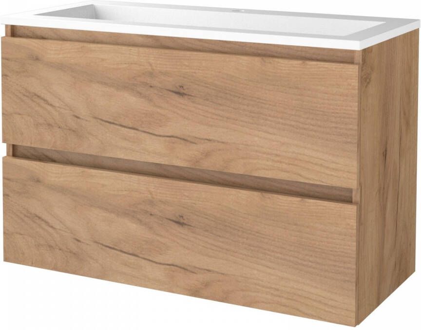 Aquasplash Badmeubelset Salt 100x46 cm Greeploos 2 Lades Met Wastafel Acryl 1 Kraangat Whisky Oak