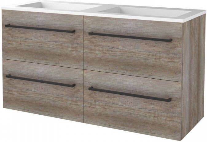 Boss & Wessing Badmeubelset BWS Salt 120x46cm Met Grepen 4 Lades Met Wastafel Acryl Scotch Oak