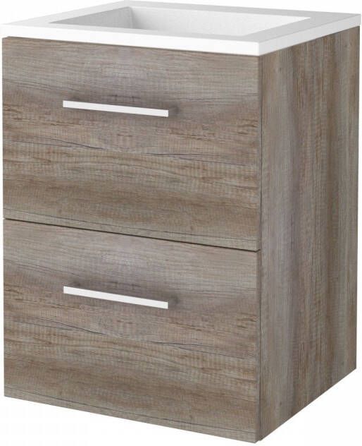 Boss & Wessing Badmeubelset BWS Salt 50x46cm Met Grepen (Kleurkeuze) 2 Lades Met Wastafel Acryl Scotch Oak