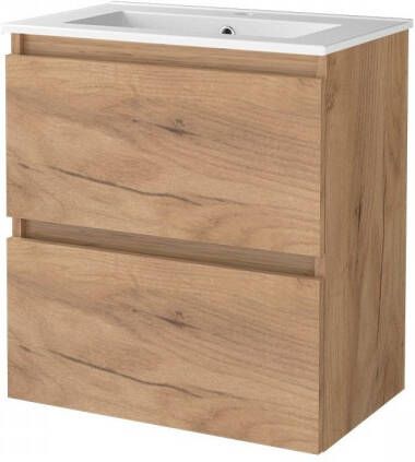 Aquasplash Badmeubelset Salt 60x39 cm Greeploos 2 Lades Met Wastafel 1 Kraangat Whisky Oak