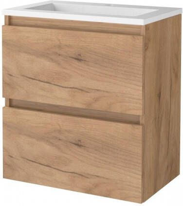 Aquasplash Badmeubelset Salt 60x39 cm Greeploos 2 Lades Met Wastafel Acryl 1 Kraangat Whisky Oak