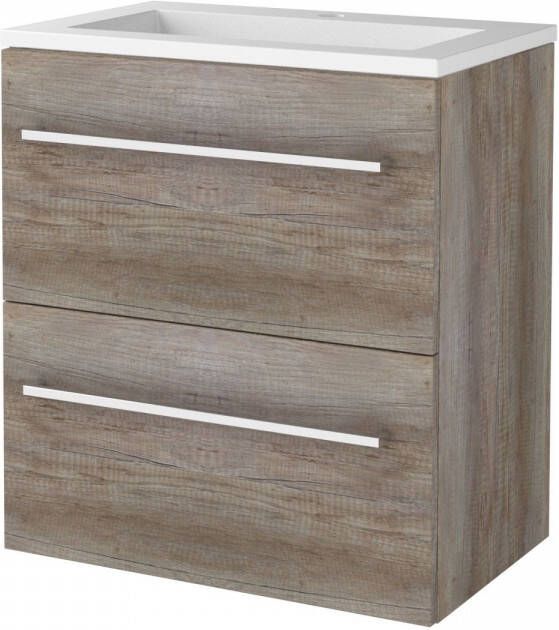 Boss & Wessing Badmeubelset BWS Salt 60x39cm Met Grepen 2 Lades Met Wastafel Acryl 1 Kraangat Scotch Oak