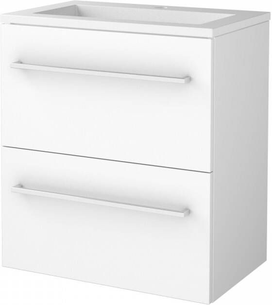 Boss & Wessing Badmeubelset BWS Salt 60x39cm Met Grepen 2 Lades Met Wastafel Acryl 1 Kraangat Ice White