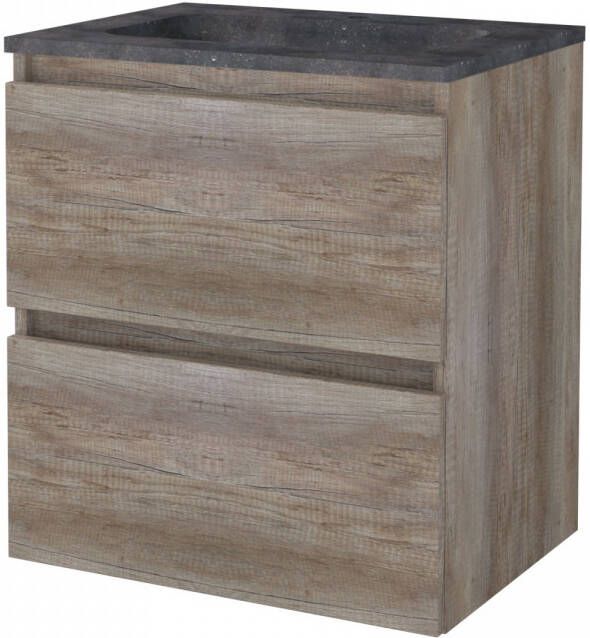 Aquasplash Badmeubelset Salt 60x46 cm Greeploos 2 Lades Met Wastafel Hardsteen 1 Kraangat Scotch Oak