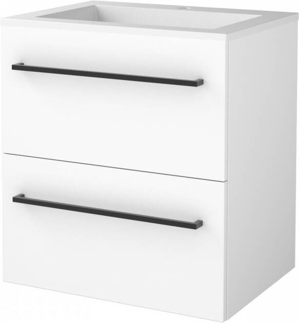 Boss & Wessing Badmeubelset BWS Salt 60x46cm Met Grepen 2 Lades Met Wastafel Acryl 1 Kraangat Ice White