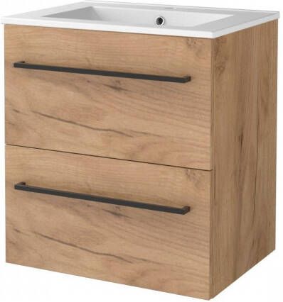 Boss & Wessing Badmeubelset BWS Salt 60x46cm Met Grepen 2 Lades Met Wastafel 1 Kraangat Whisky Oak