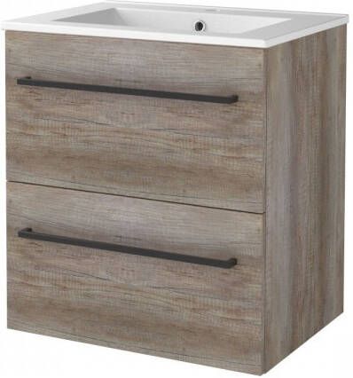 Boss & Wessing Badmeubelset BWS Salt 60x46cm Met Grepen 2 Lades Met Wastafel 1 Kraangat Scotch Oak