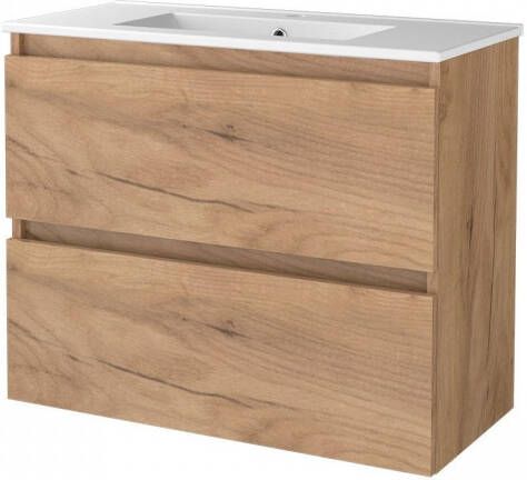 Aquasplash Badmeubelset Salt 80x39 cm Greeploos 2 Lades Met Wastafel 1 Kraangat Whisky Oak