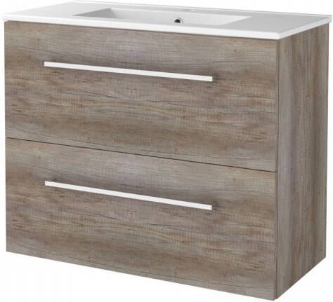 Boss & Wessing Badmeubelset BWS Salt 80x39cm Met Grepen 2 Lades Met Wastafel 1 Kraangat Scotch Oak