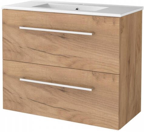 Boss & Wessing Badmeubelset BWS Salt 80x39cm Met Grepen 2 Lades Met Wastafel 1 Kraangat Whisky Oak