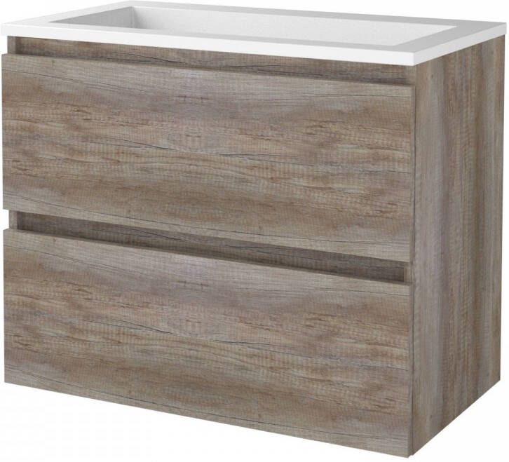 Aquasplash Badmeubelset Salt 80x46 cm Greeploos 2 Lades Met Wastafel Acryl Scotch Oak