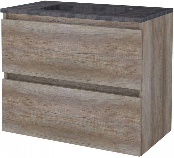 Aquasplash Badmeubelset Salt 80x46 cm Greeploos 2 Lades Met Wastafel Hardsteen 1 Kraangat Scotch Oak