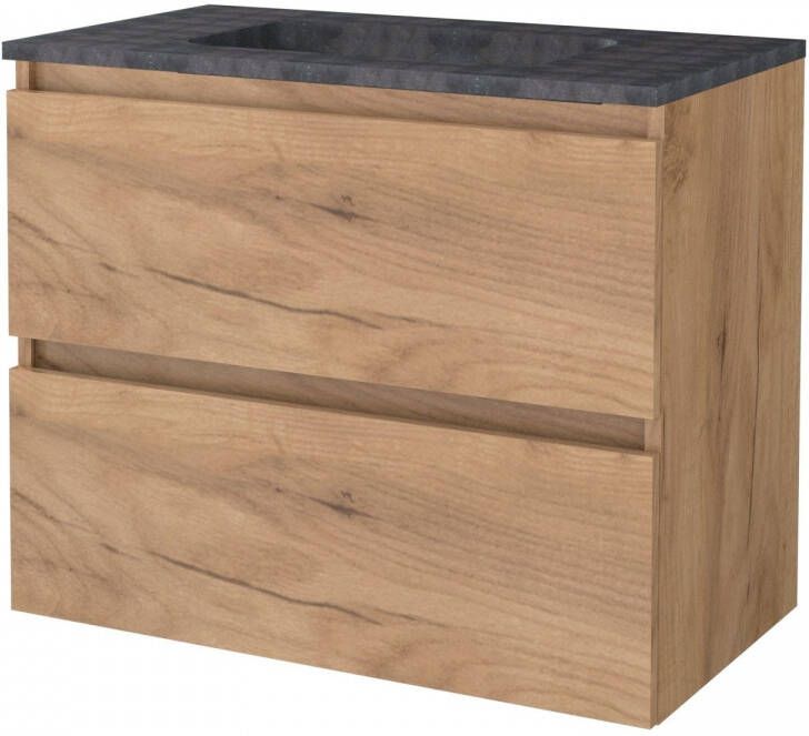 Aquasplash Badmeubelset Salt 80x46 cm Greeploos 2 Lades Met Wastafel Hardsteen Whisky Oak