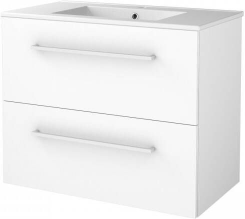 Boss & Wessing Badmeubelset BWS Salt 80x46cm Met Grepen 2 Lades Met Wastafel 1 Kraangat Ice White