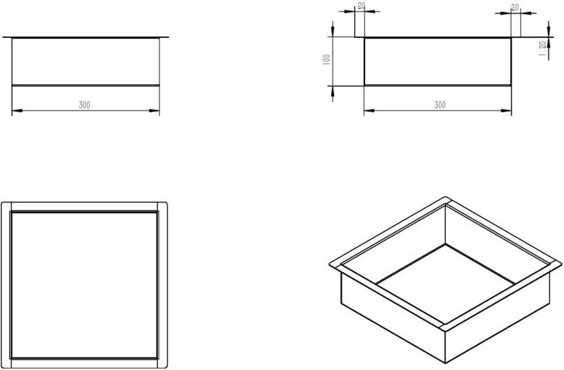 Aquasplash Inbouwnis Incorporado 30x30x10 cm Geborsteld Messing Goud