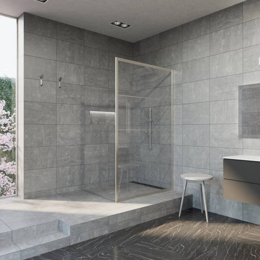 Aquasplash Inloopdouche Frame 100x200 cm 8 mm NANO Glas met Raster Geborsteld RVS