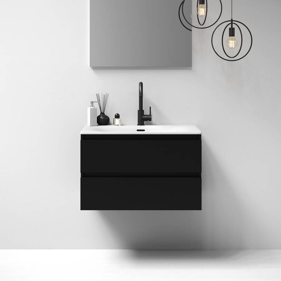 Brauer Meubelset Solution 80 Mat Zwart 2 Lades Met Wastafel Furiosa Glanzend Wit 1 Kraangat