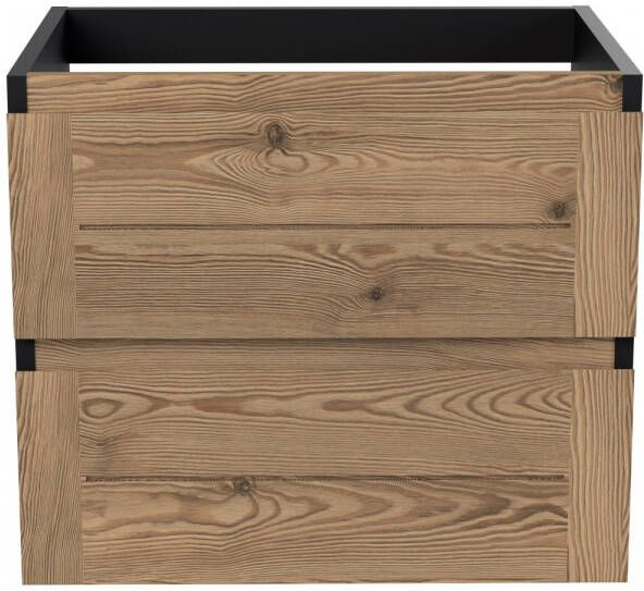 Arcqua Nature wastafelonderkast 59.5x45.9cm met softclose Greeploos 2 lades hout met melamine afwerking fronten echt eiken mat zwart ONK171289