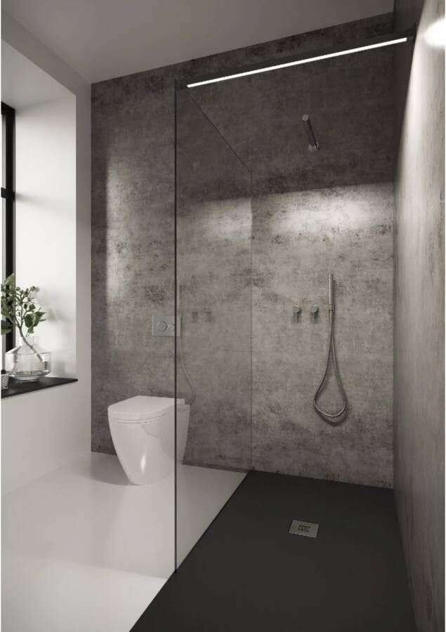 Bellezza Bagno StabiLight inloopdouche 80x195cm 8mm helder antikalk glas inclusief stabilisatiestang met verlichting Zwart mat ID202108 - Foto 2