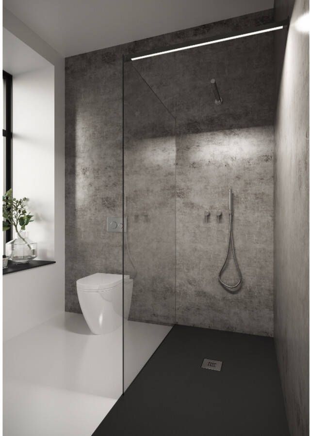 Bellezza Bagno StabiLight inloopdouche 90x195cm 8mm helder antikalk glas inclusief stabilisatiestang met verlichting Chroom ID202103 - Foto 2
