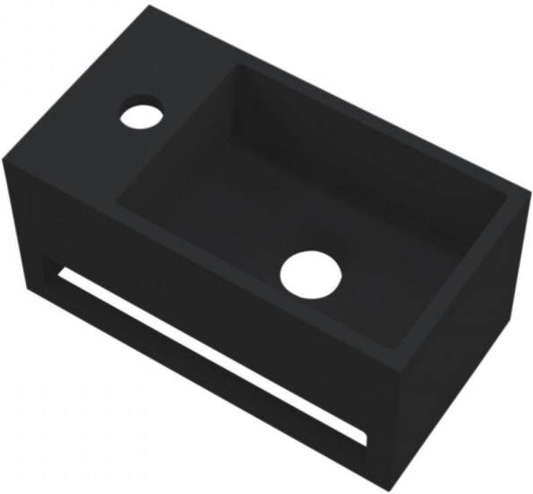 Best Design Fontein Mona-Black 33x18x16 cm incl. Handdoekhouder Links Solid Surface Mat Zwart