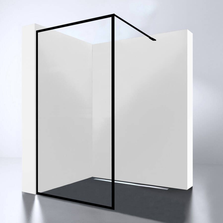 Best Design For You inloopdouche 100x200cm veiligheidsglas mat zwarte lijst rondom met anti kalk 4010480