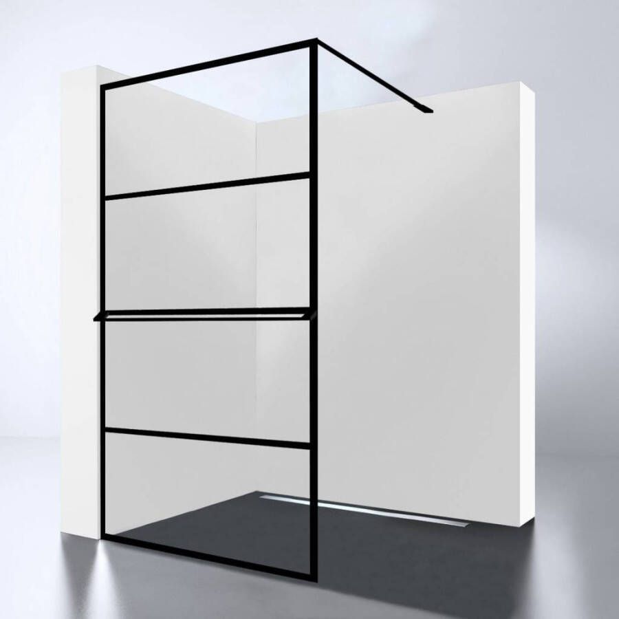 Inloopdouche Noire 120x200cm Antikalk Helder Glas Zwart Profiel 10mm Veiligheidsglas Easy Clean