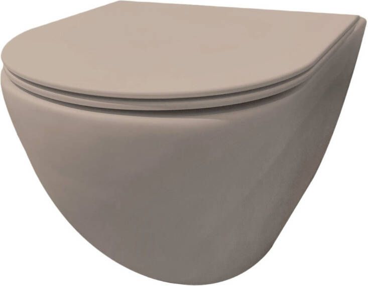 Best Design morrano-49-zonder-spoelrand wandcloset blinde bevestiging incl. zitting mat-khaki mat 4016600 - Foto 1