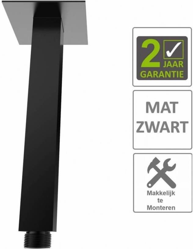 Boss & Wessing AQS Douche-Arm Luxe Vierkant Plafondbevestiging 30 cm Mat Zwart