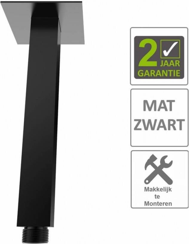 Boss & Wessing AQS Douchearm Luxe Vierkant Plafondbevestiging 20 cm Mat Zwart
