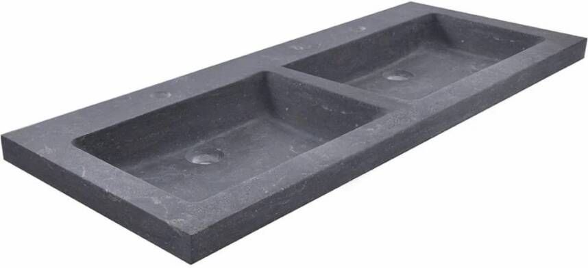 Boss & Wessing BWS Wastafel Dubbel Hardsteen 120x46x5 cm 2 Kraangaten Mat Zwart